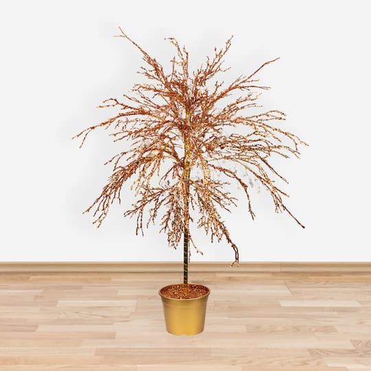 3.8ft. Unlit Crystallized Gold Glitter Artificial Potted Christmas Tree